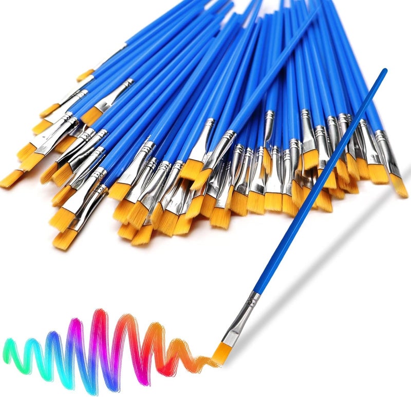 DOMMARE 50Pcs Paint Brushes for Acrylics Painting Bulk Kids Paintbrushes Flat Nylon Hair Crafts Brush Small Oil Watercolors Artist Supplies for Children and Adult, Blue - Image 1